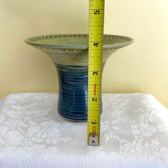 Studio Art Pottery Wide Pierced Rim Vase Earring Holder Signed - Picture 10 of 12